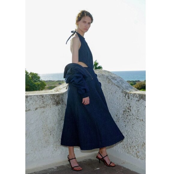 Sabina Musayev Eti Midi Maxi Dress Cut Out Halter Denim Summer Sundress Tie Back - Picture 11 of 15